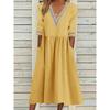 Fashion V Neck Large Size Short Sleeve Summer Dress Women Elegant Loose Office Casual A-line Party Lace Dresses Solid Female Pleated Hollow Clothing