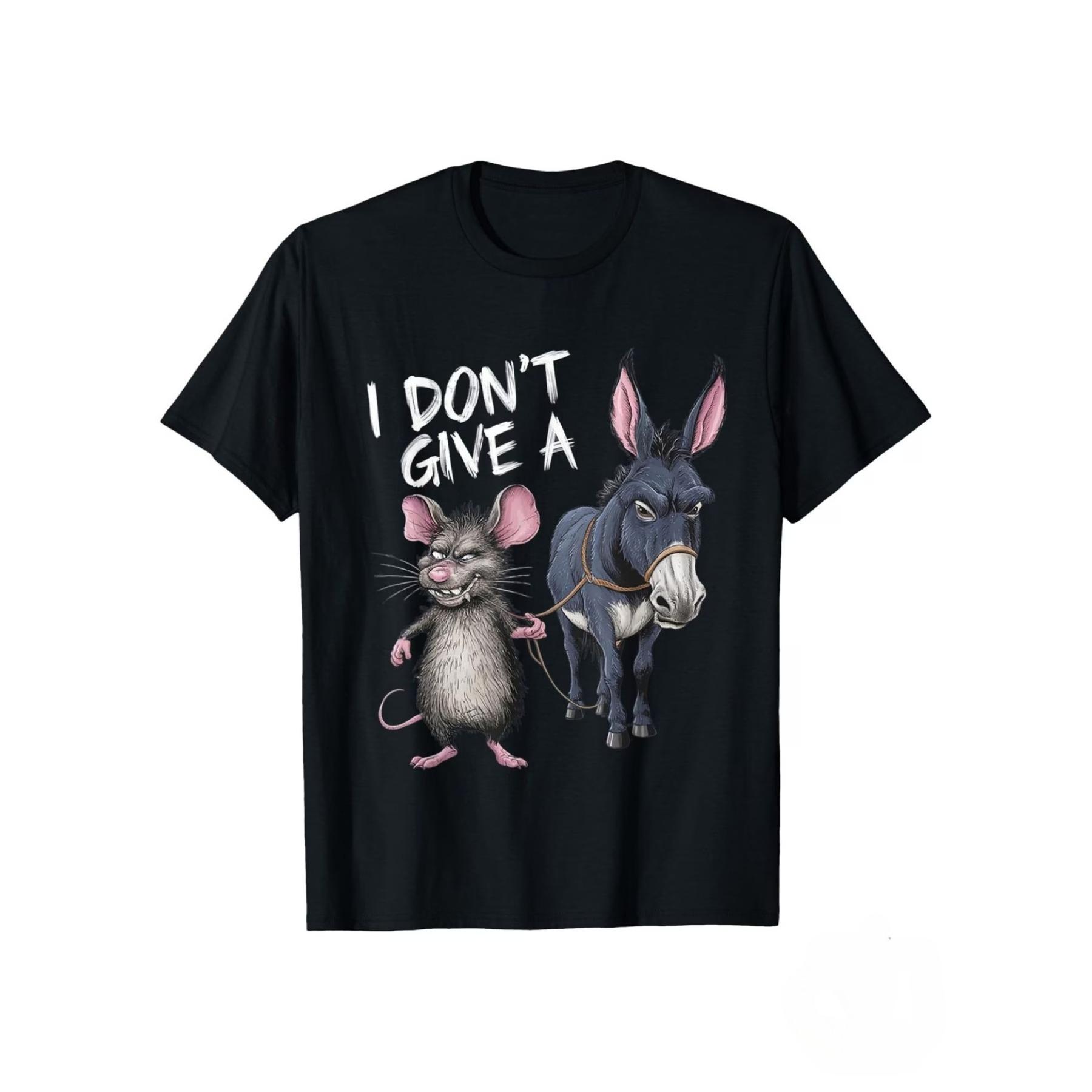 

Funny I Don T Care Donkey and Mouse Cartoon T-Shirt-Soft Loose Short-Sleeved Round Neck T-Shirt XXL чорний