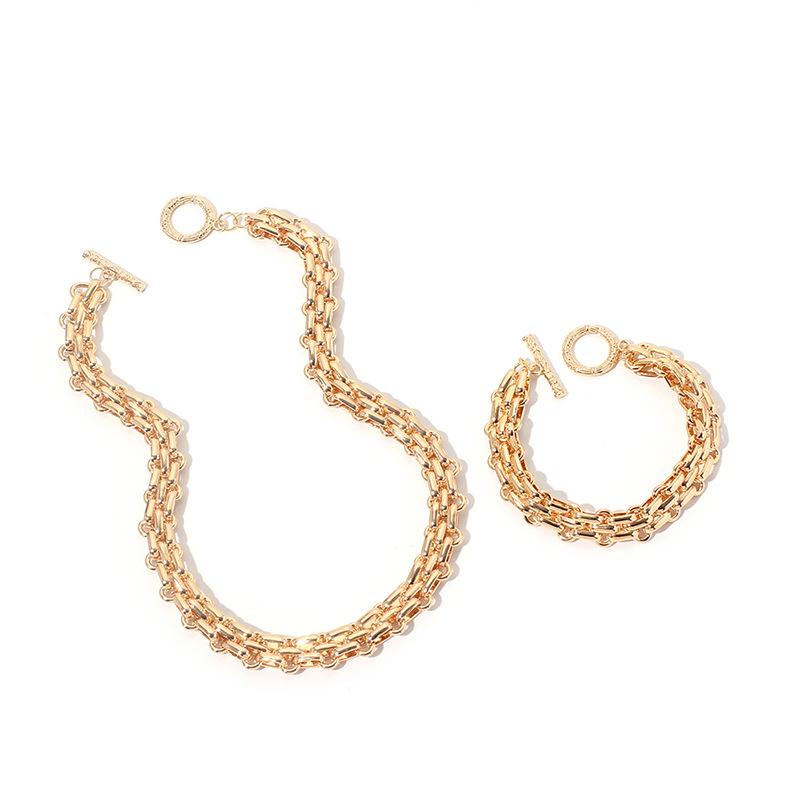 Hip Hop Necklace and Bracelet Set, Unique Minimal Stackable Clavicle Jewelry for Women