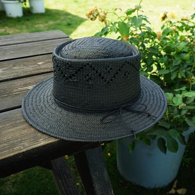 Japanese Retro Black Handmade Hollow Woven Wide-Brimmed Flat-Top Top Top Hat For Men And Women Summer Vacation Sunshade Sunscreen Straw Hat
