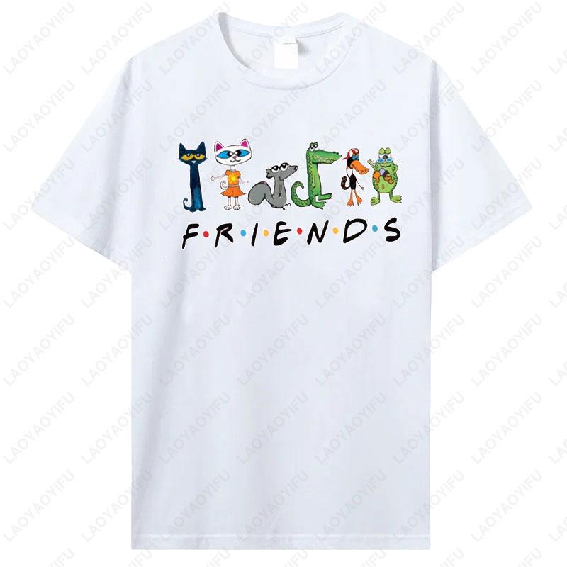 Women Shirt The Pete Cat Friends Children's Book T-Shirt Groovy Cat Sweatshirt Kindergarten Teacher Tees Cotton Tops Ropa Mujer