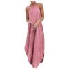 Women Casual Printed Round Neck Loose Long Dress Sleeveless Split Maxi Dress