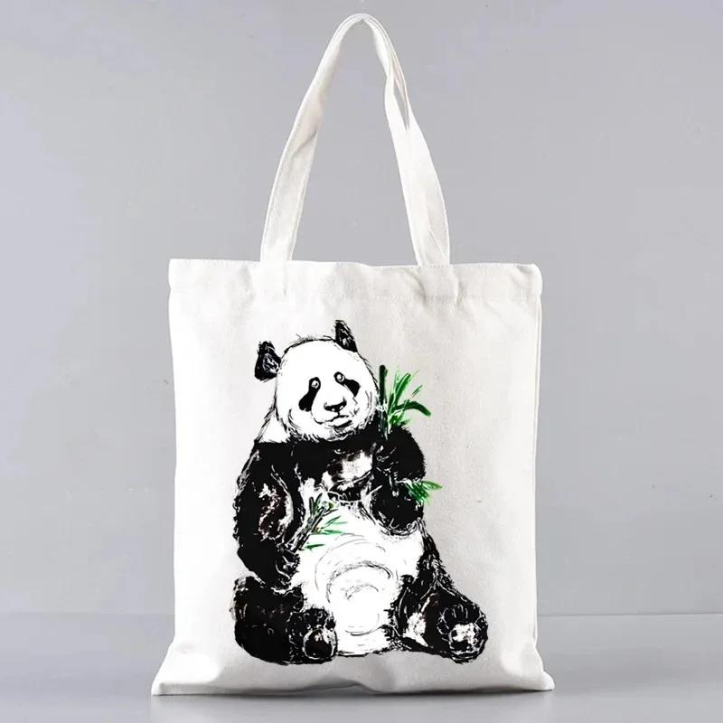 Cute Panda Canvas Shoulder Bag For Women Large Capacity Eco Friendly Tote For Travel And Shopping