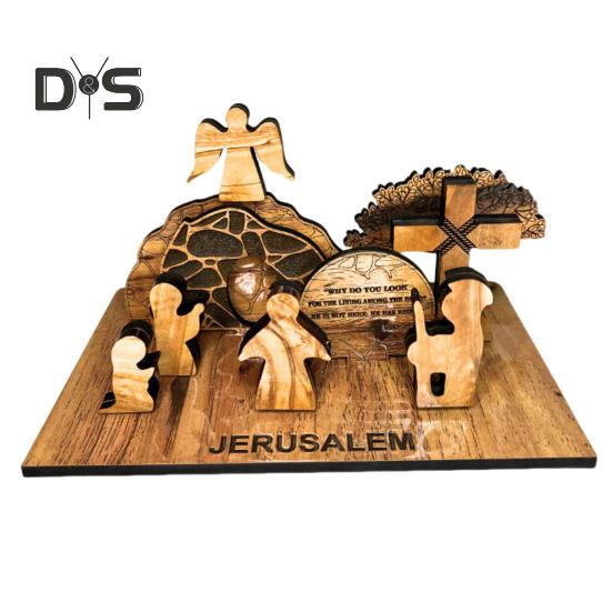 

Украшение сцены воскресения Иисуса, деревянная пустая гробница, пасхальная сцена, настольное украшение для пасхальной гробницы, полка для камина, стола A