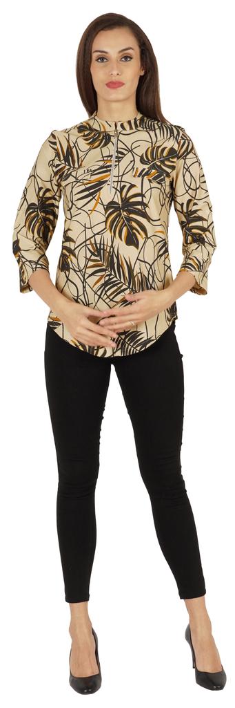 Inkmeso Fashionable Printed Casual Top For Women  s Mandarin Collar Relaxed-Fit Tunic