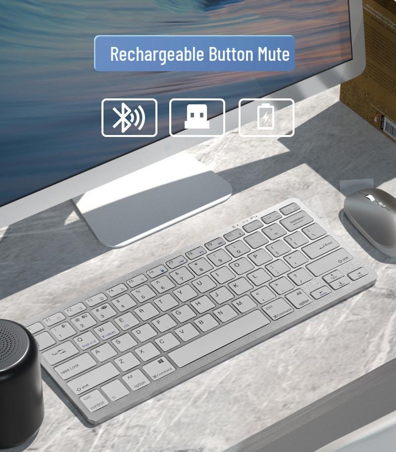Silent Rechargeable Dual-Mode Wireless Bluetooth Keyboard & Mouse Set for Office