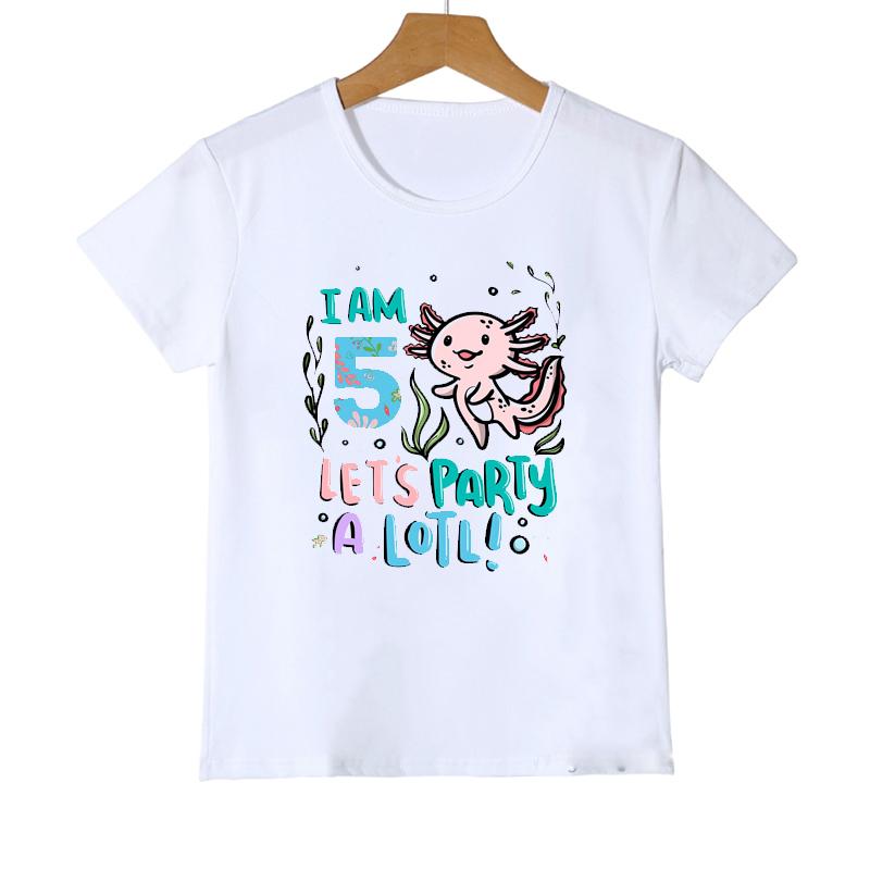 Compleanno dal 3° al 14° Axolotl HO 10 ANNI FESTEGGIAMO TANTO A Lotl Kawaii Maglietta per Bambine Regalo di Compleanno Maglietta Moda Abbigliamento Bambini Maglietta