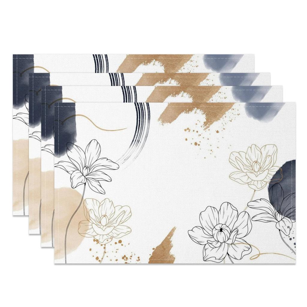 Watercolor Floral Placemats Bohemian Hand Painted Style Soft Pastel Flower Artistic Table Mats for Dining Kitchen Decor Washable