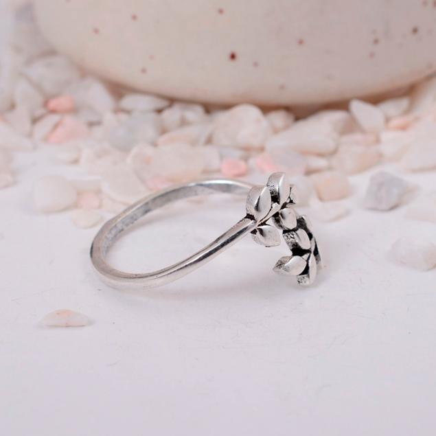 Adjustable Silver Leaf Ring | Dainty Botanical Wrap Brass Jewelry | Nature Inspired Gift for Her