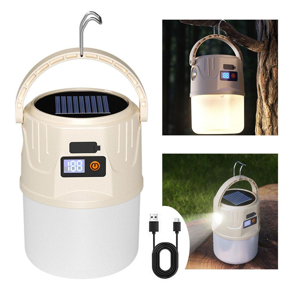 1 Pcs Solar Dual Light Source Outdoor Camping LED Light Digital Display USB Charging Solar Powered Charging Camping Light