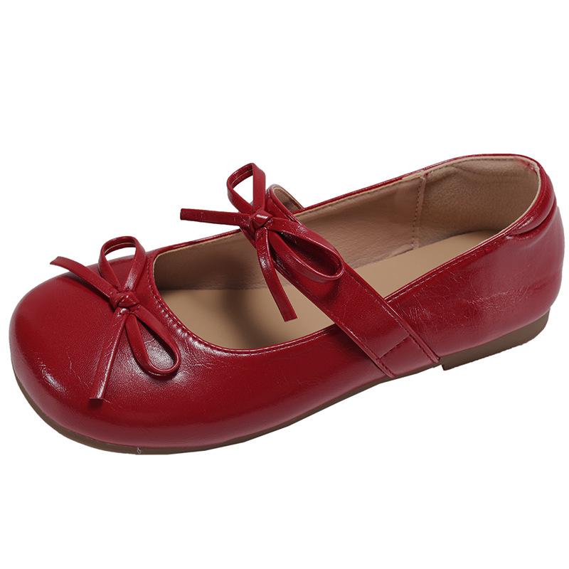 Red French Round Head Shallow Mouth Flat Sole Shoes Women's Summer 2025 New with Skirt Versatile Soft Sole Mary Jane Shoes