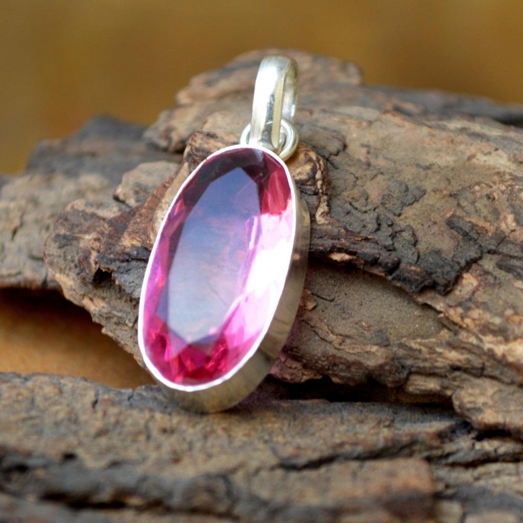 Huge Pink Tourmaline Quartz 925 Sterling Silver Artisan Handmade Pendant