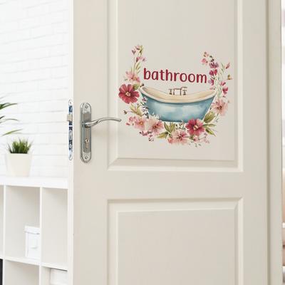 English Slogan Bathtub Flowers Bathroom Toilet Home Background Beautification Wall Stickers