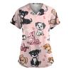 Women's Fashion Short Sleeve Cute Animal Printed V-Neck Pocket Workwear Tops