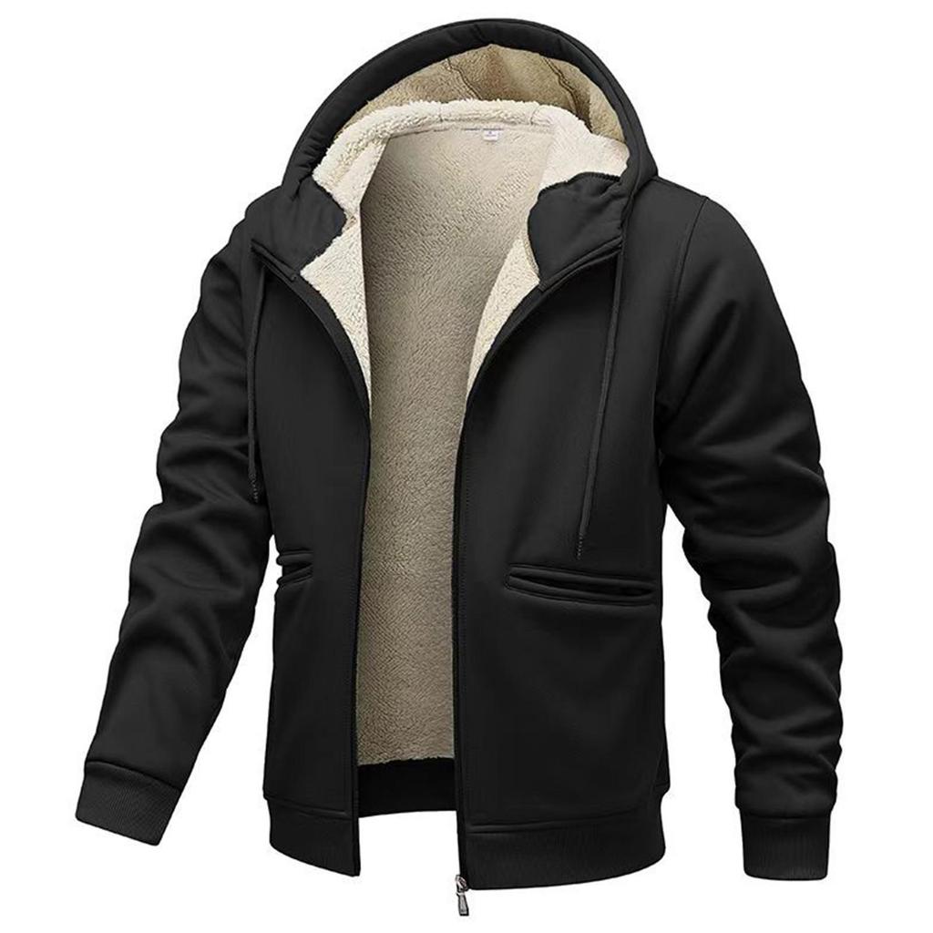 Lamb Fleece Men's Hoodie With Thickened Fleece Winter, Hooded Sportswear, Casual Cardigan, And Warm Jacket