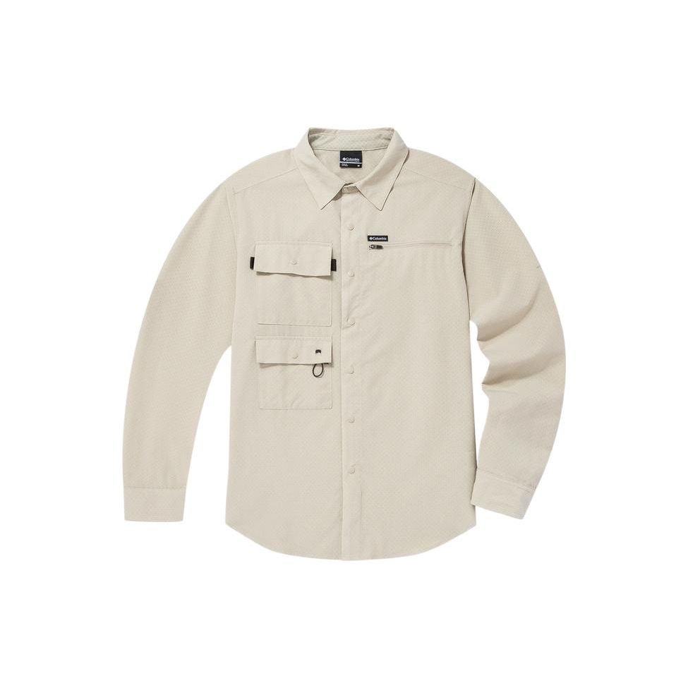 Columbia Solid Color Collared Cool Comfortable Camping Travel Casual Long Sleeve Shirt Men shirts Beige AE9569-271