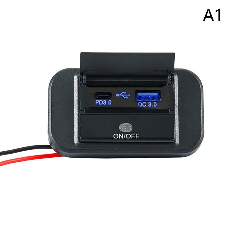 Quick Charge Pd Type C Dual Usb Ports Car Bus Charger Socket Adapter 12V/24V Usb Power Panel With Swith For Marine Motorcycles