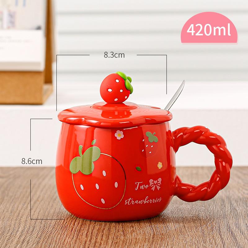 Cană drăguță cu căpșuni, cană ceramică cu fructe și desene animate, cană de apă cu capacitate mare, cană de mic dejun pentru fete, uz casnic