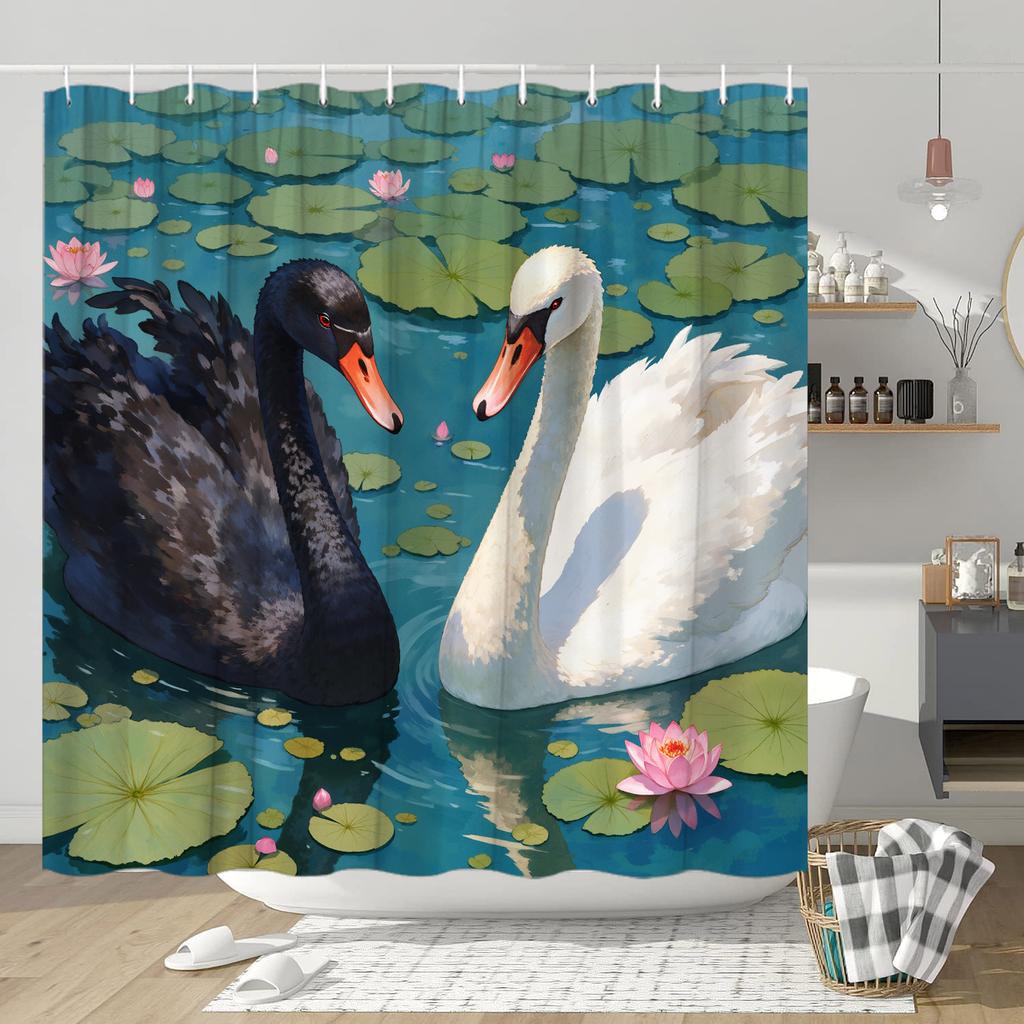 Swans in the Pond Shower Curtain - Water-Resistant, Easy to Clean, Adds an Elegant and Natural Touch to Your Bathroom Decor