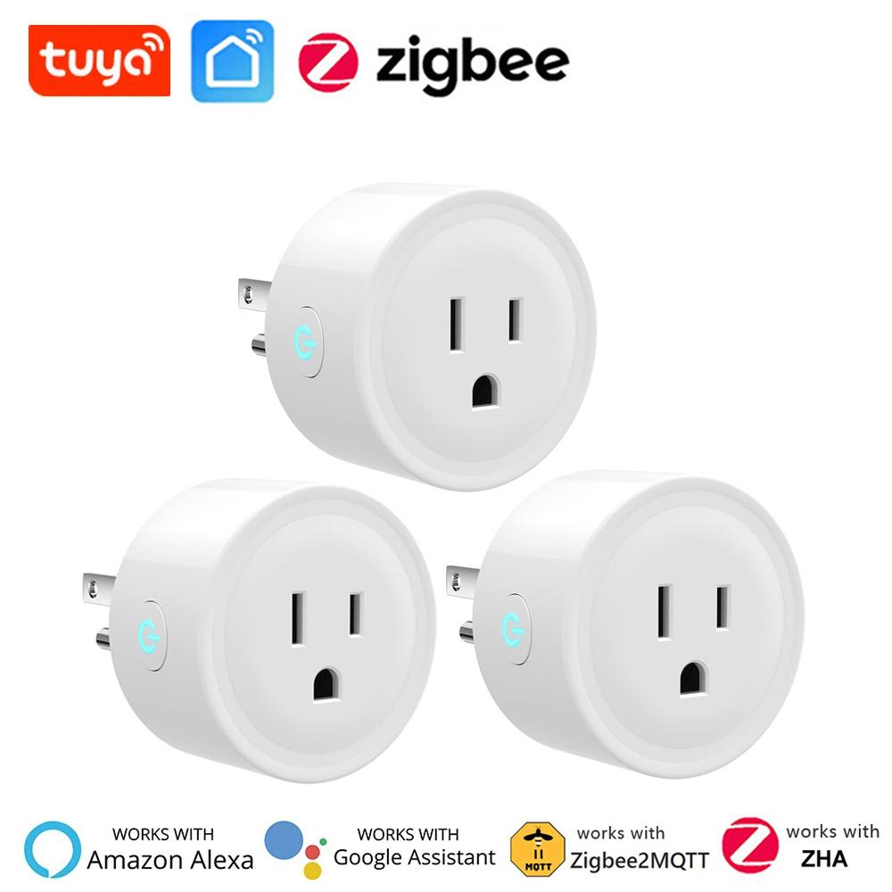 Tuya Zigbee Smart Plug US Mini Smart Socket 20A Wireless Home Outlet with Energy Monitor Works with Alexa Google Home Assistant