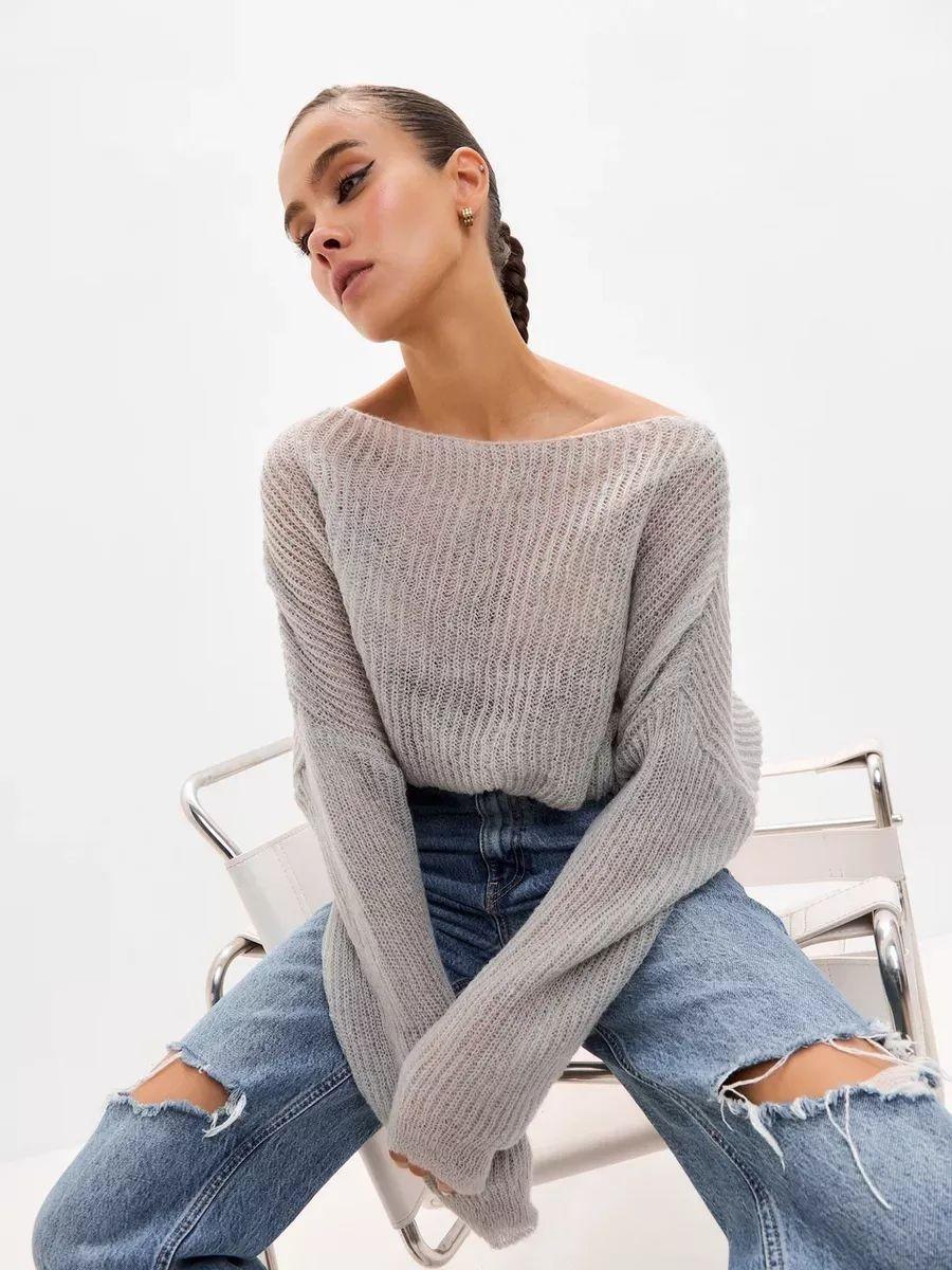 

Вільний тонкий в язаний топ-сонце з довгими рукавами для жінок One Size