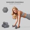 Set of 2 Hexagonal Dumbbells 9 kg in Metal and Plastic with Non-Slip Grip, 25x11x11cm, Grey