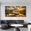 2D Reflective Forest Lake Tapestry Mountain Sunset Photography Background