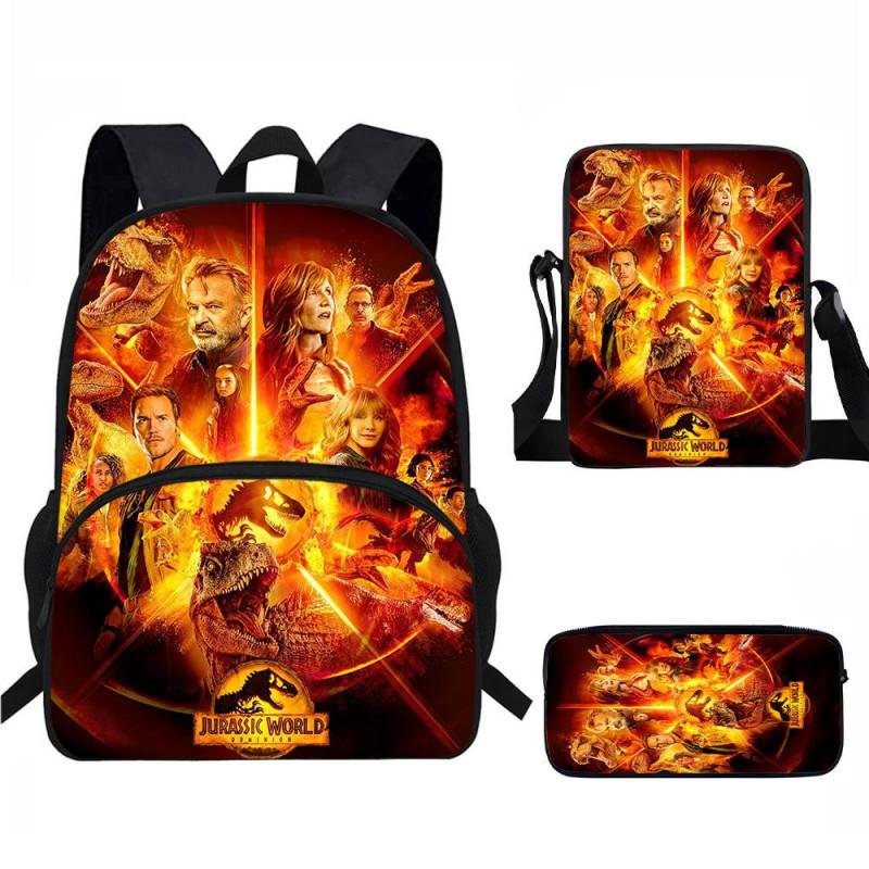 Kids Dinosaur Backpack Set Elementary School Oxford Fabric Ergonomic Back Support Breathable Lightweight 3-Piece Kit