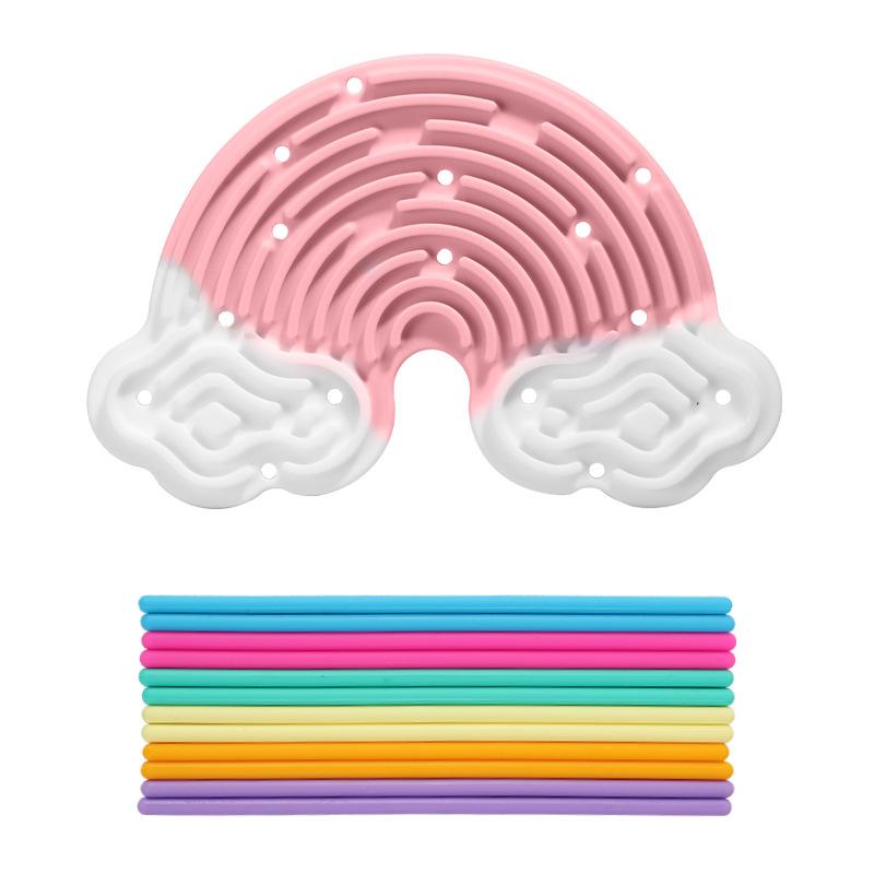 Creative Rainbow Clouds Silicone Sensory Activity Board, Color Training Toy, Double Side Busy Board, Fine Motor Skills&Fun Play
