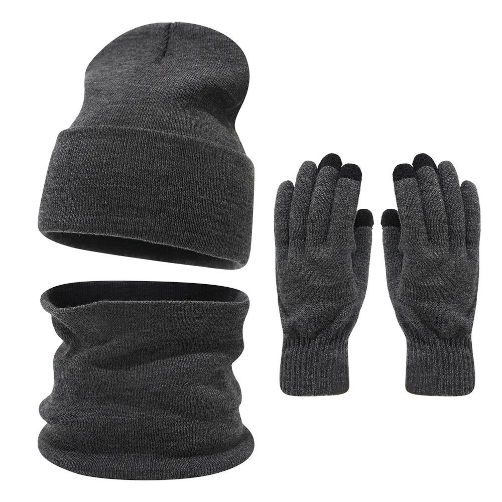 3Pcs/Set Windproof Knit Beanie Snood Set Thicken Scarf Neck Warmer for Men Women