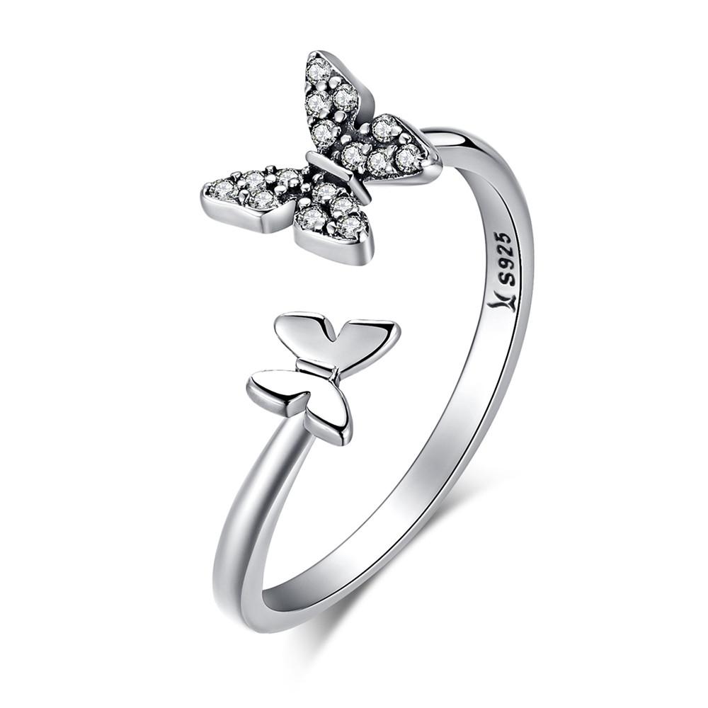 WOSTU Adjustable Rings Real 925 Silver Stackable Engagement Zircon Open Size Rings For Women Female Original Jewelry
