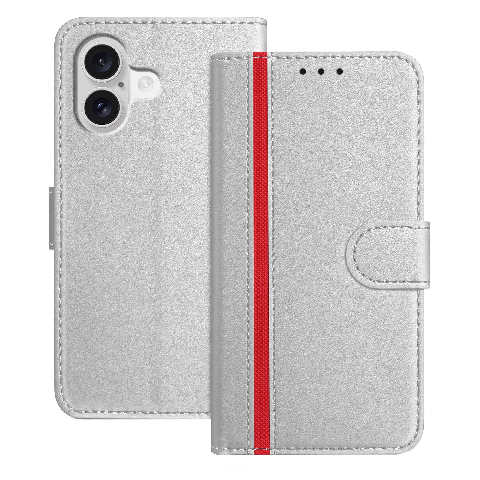 

For iPhone 17 Phone Cases Wallet Stand Color Splicing Leather Cover with Magnetic Clasp Silver