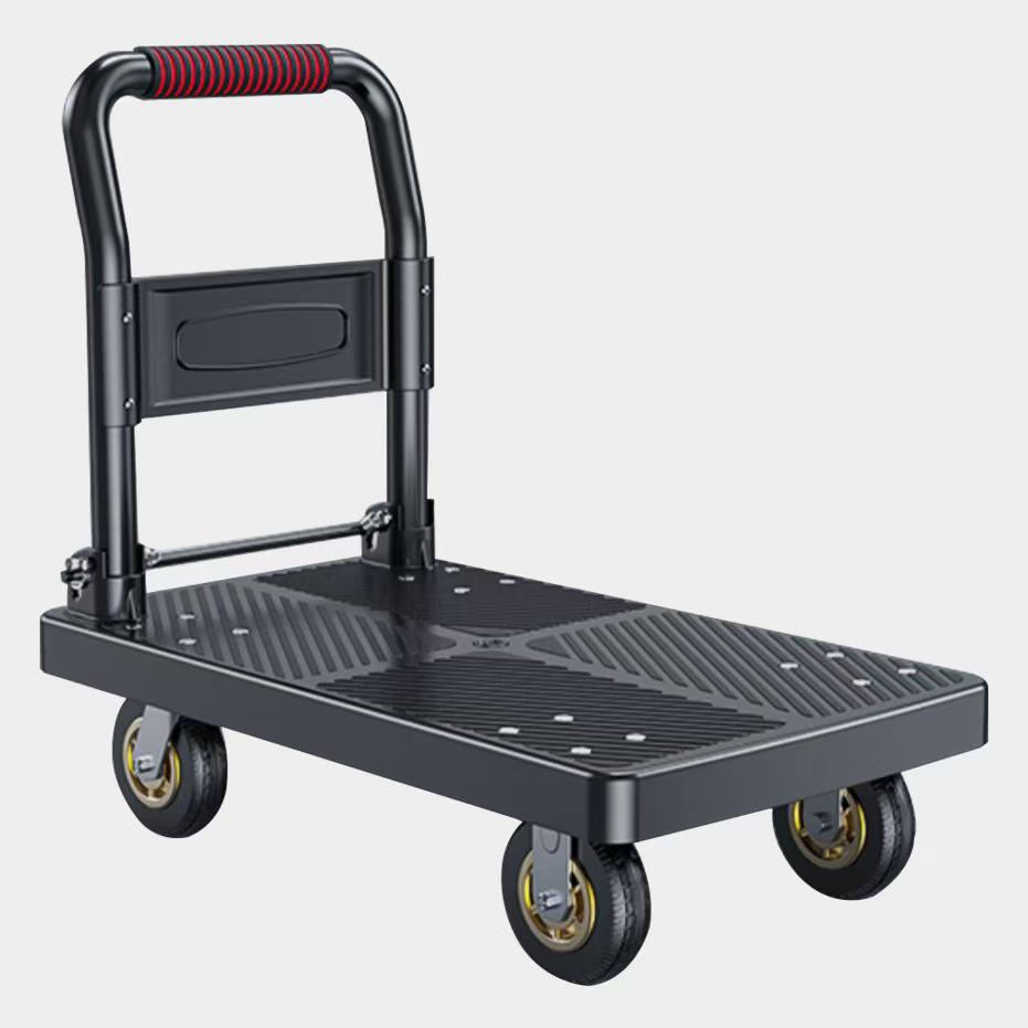 Foldable Four-Wheel Steering Hand Truck: Compact Trolley for Moving and Shipping Goods