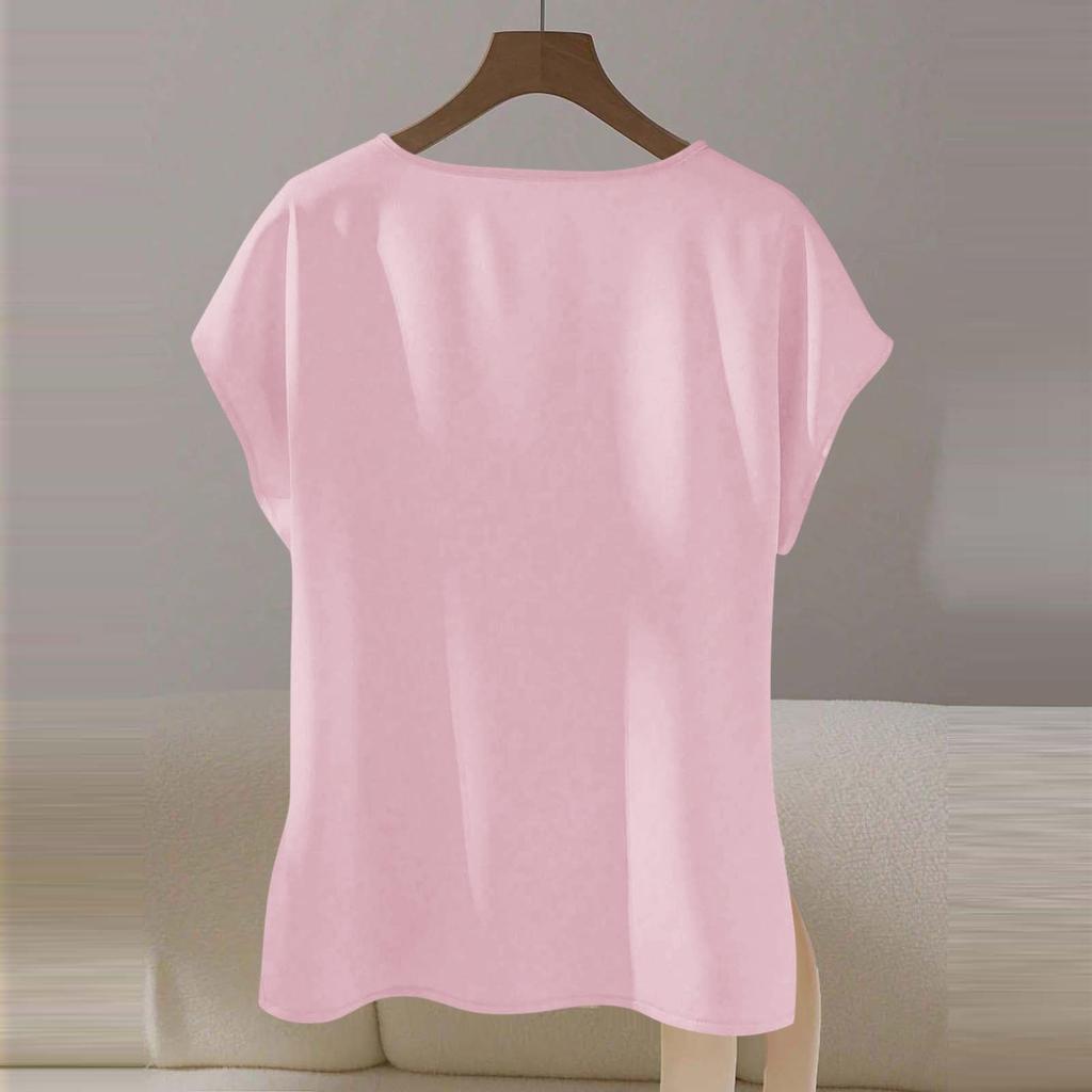 Womens Spring Tops Short Sleeve Side Tie Blouse Summer Shirts for Women Casual Loose Fit Womens Summer Shirts for Daily Wear