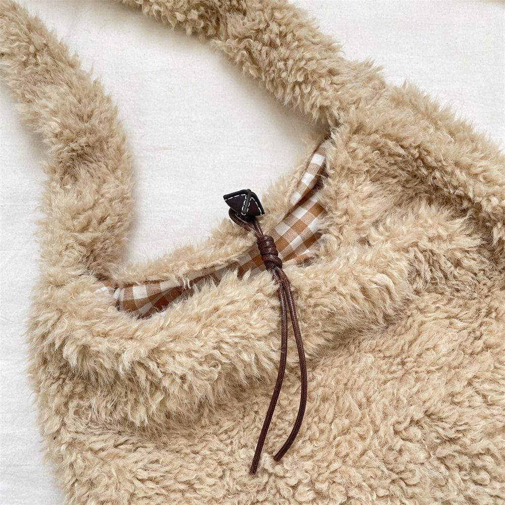 Vintage Lamb Wool Shoulder Bag Harajuku Plush Underarm Bag Vintage Fluffy Tote Bag  Women