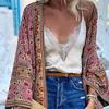 Long Sleeve Sun Protection Women Cardigan Quick Drying Summer Open Front Bohemian Floral Printed Shirt for Beach