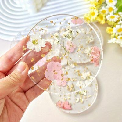 2Pcs Acrylic Drink Coaster Flowers Printed Heat-Resistant Coaster Waterproof Clear Non-Slip Cup Mat Gift for Mother's Day Birthday Holiday