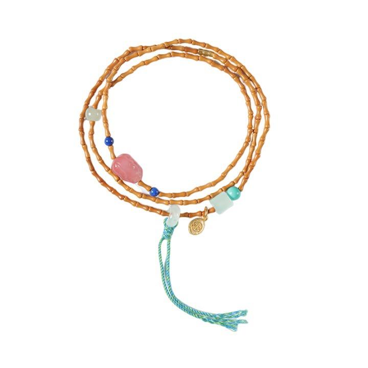 New Chinese-style Olive Pit and Bamboo Knot Bracelet, Yanyuan Agate Pixiu Decorative Piece, Multi-loop Hand Bracelet, Traditional Chinese Style Long