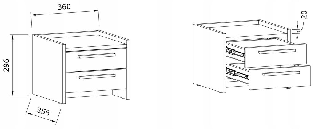 Altivo 2Sn Bedside Table, Artisan Oak-Anthracite, 2 Drawers, Low Bedside Table