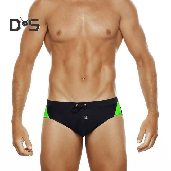 Men Swimming Briefs Low Waist Anti-exposure Drawstring Color Matching Soft Quick Dry Breathable Slim Fit Bathing Surfing Water Sports Swimming Trunks