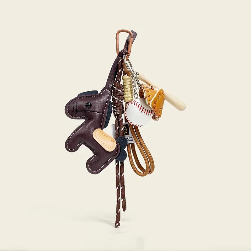 Tassenbedel Vintage Paardenjaar Tas Hanger PU Leer Lichtgewicht Paard Hangtouw Cartoon Leer Hanger black