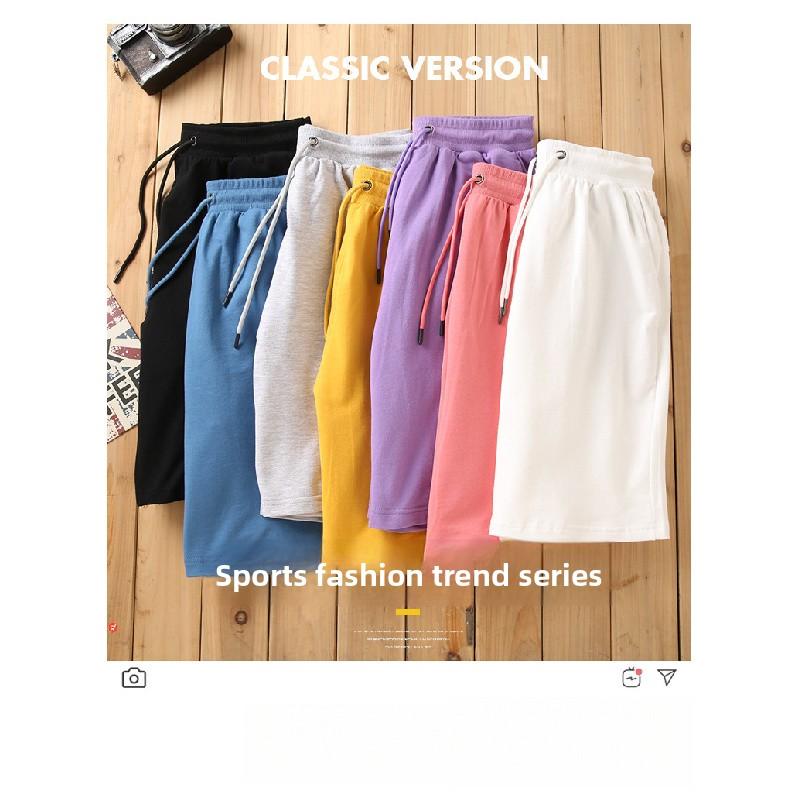 New Pure Cotton Terry Casual Shorts for Men and Women, Summer Solid Color Couple's Drawstring Knee-length Shorts