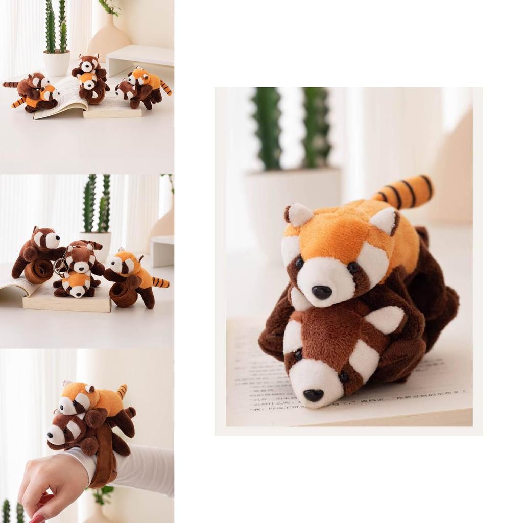 Adorable Panda Plush Wrist Rattle Toy Cute Raccoon Keychain Refrigerator Magnet
