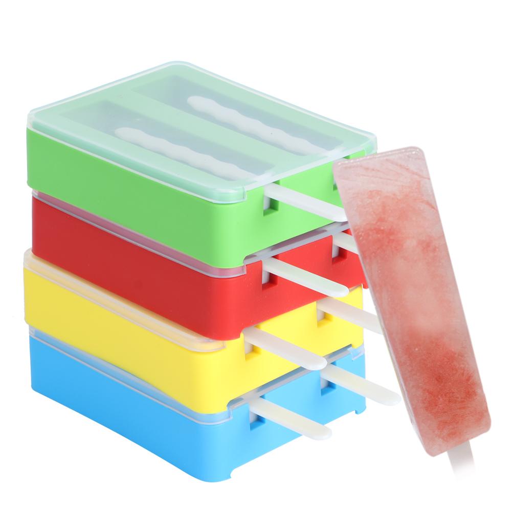 2?Grids Silicone Ice Cream Mold Mould Maker DIY Making Tool with Cover and Ice Cream Sticks