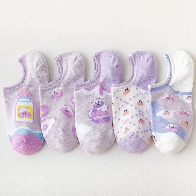 

Simplejewel Kawai 5 Pairs Women S Cute Cartoon Invisible Socks Breathable No Show Ankle Socks For Summer 35-39