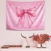 KJHL Pink Bohemian Wall Tapestry for Teen Girls, 44 x 60 Inch Cute Preppy Tapestry Wall Hanging Retro Coquette Bow Room Decor Aesthetic Tapestries