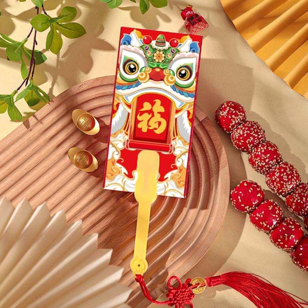 Traditionelles Fächerdesign Roter Umschlag 10 Karten Quaste Kinder Geldbeutel mit chinesischem Knoten Segen Gott des Reichtums Rote Tasche