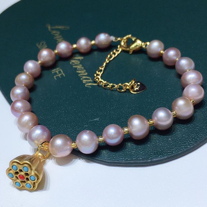 Adjustable Natural Pink and Purple Freshwater Pearl Bracelet - Versatile, Fashionable, and Cute.