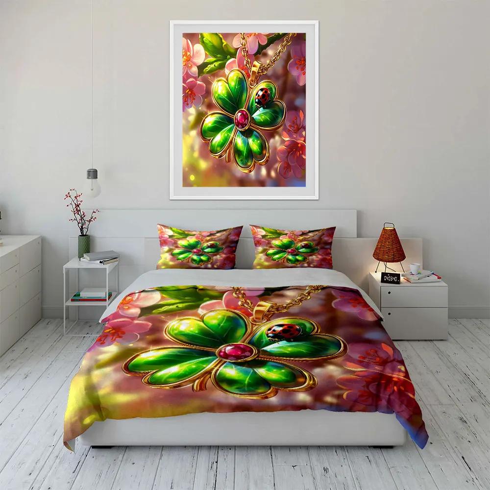 "Floral Clover Jewelry Gift Set" Soft Comfortable Duvet Cover Bedding Set Included 1*Duvet Cover & 2*Pillowcases gift