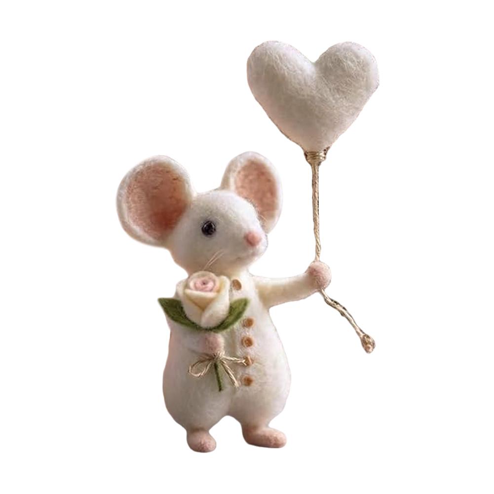 Schattige muisjes van vilt voor Valentijnsdag, kerstversiering van wolvilt, handgemaakt doe-het-zelf knutselpakket, cadeau voor op je bureau.
